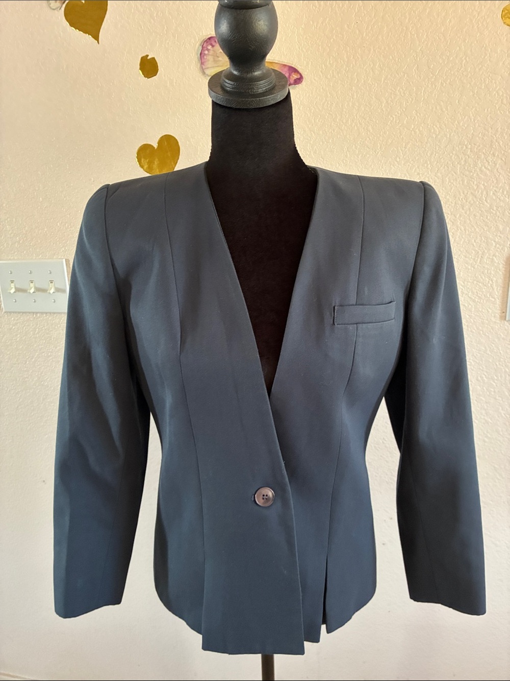 Kasper Black Single-Button V-Neck Blazer